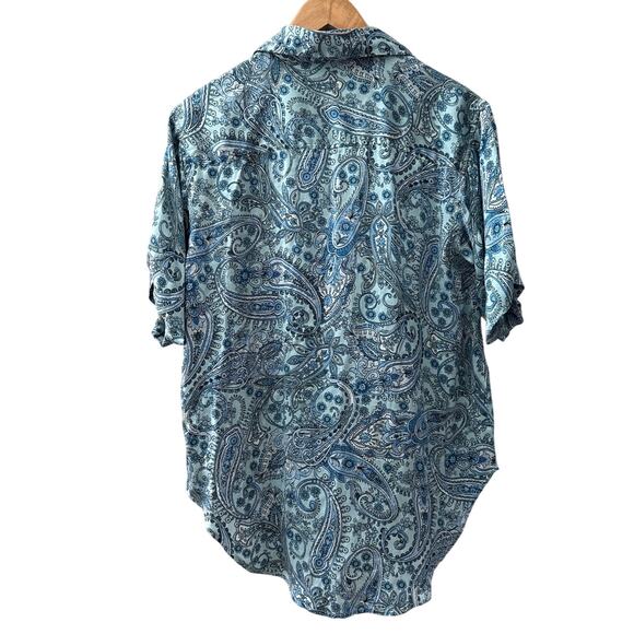 Frankie’s Bikinis Fifi Silk Button Up Shirt‎ Blue Paisley Size XS - Picture 5 of 10